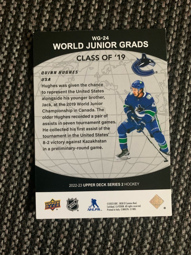Upper Deck Quinn Hughes World Junior Grads Card - photo 3