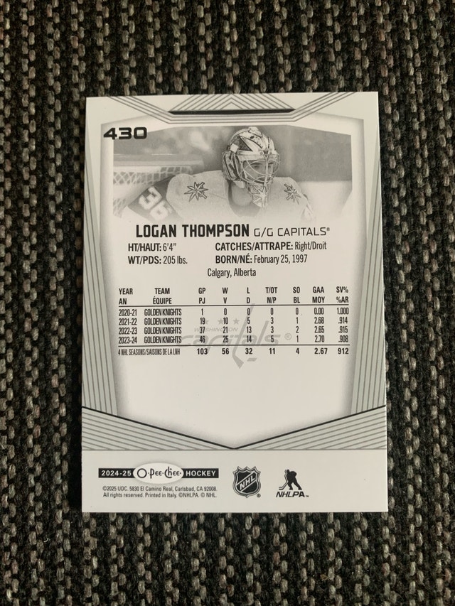 O-Pee-Chee Logan Thompson Hockey Card - photo 3