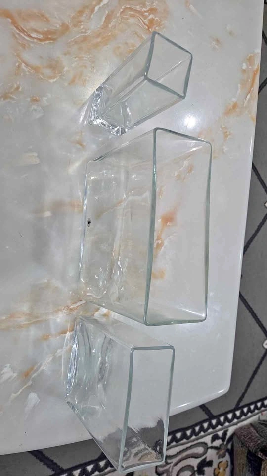 Set of 3 Clear Glass Rectangular Vases