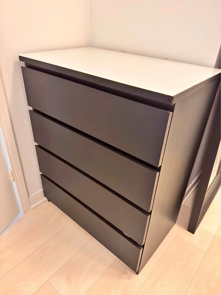 IKEA MALM 4-Drawer Dresser with Glass Top