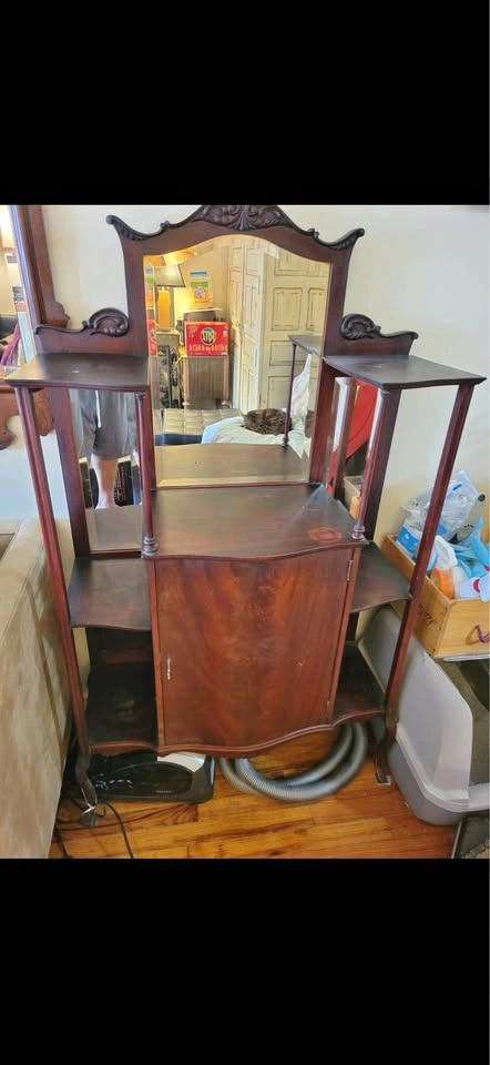 Antique Victorian Mahogany Serpentine Etagere Cabinet