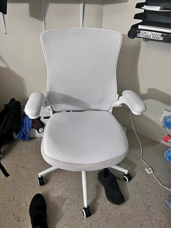 White Mesh Ergonomic Office Chair with Flip-Up Arms
