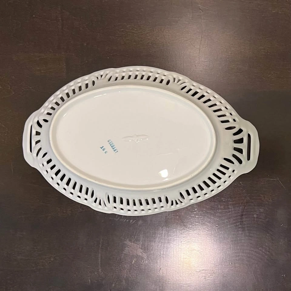 Vintage German Porcelain Lattice Oval Fruit Bowl - Numbered - photo 3