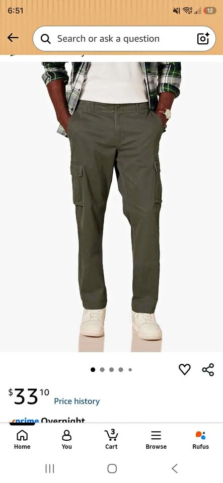 Amazon Essentials Men's Straight-Fit Stretch Cargo Pants
