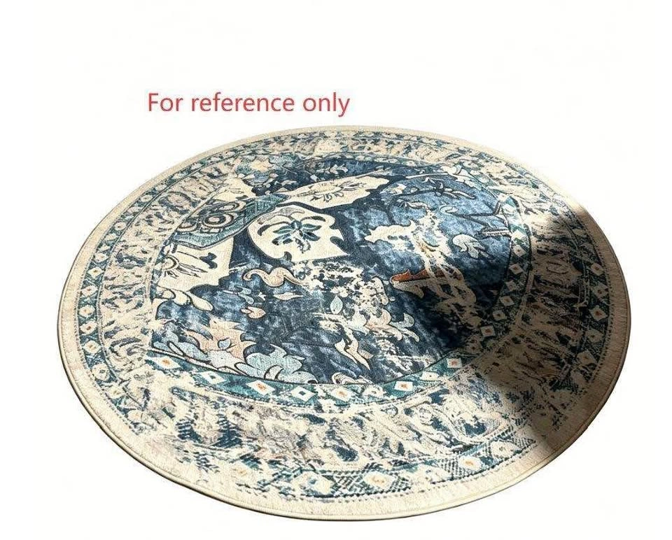 Large Round Distressed Blue and Cream Area Rug
