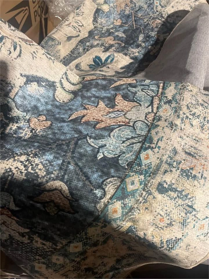 Large Round Distressed Blue and Cream Area Rug - photo 2