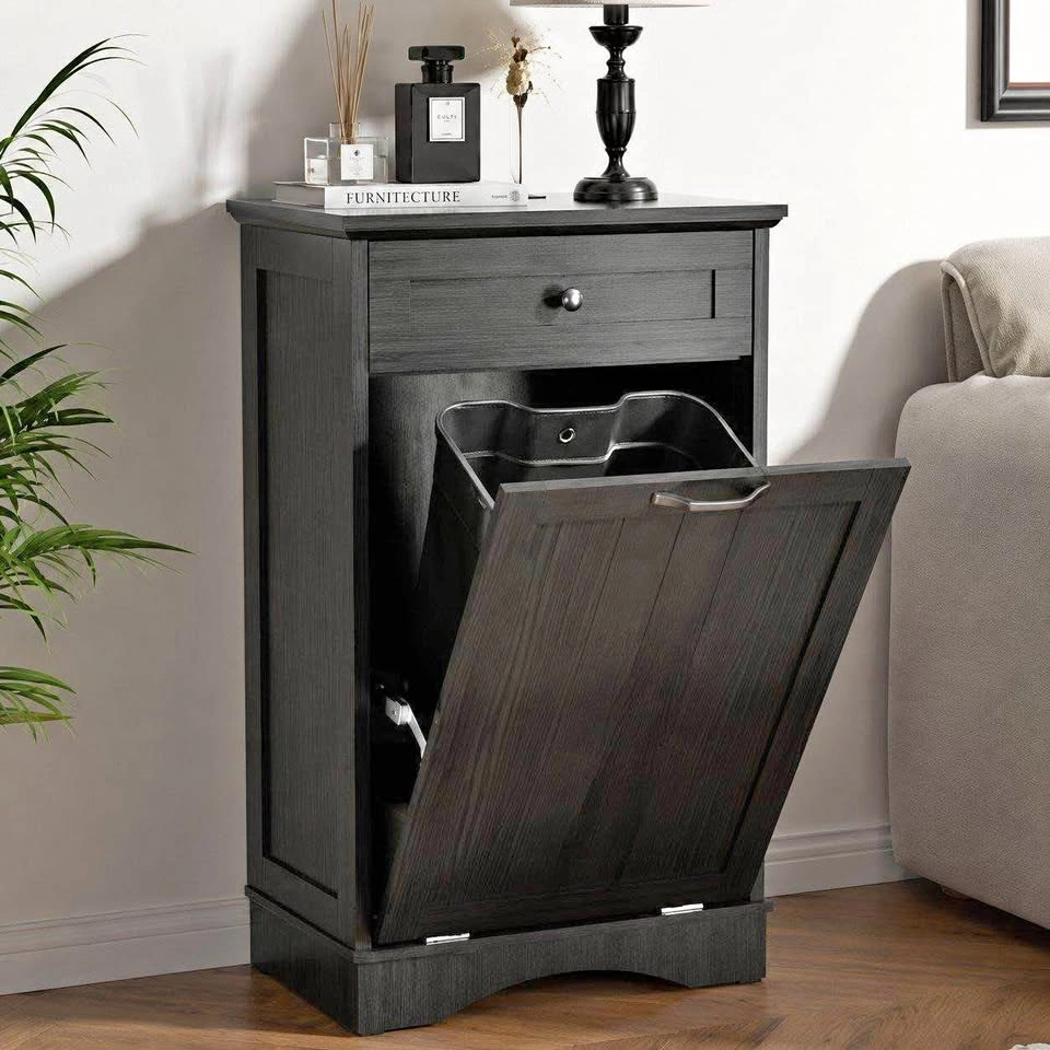 Brand New Dark Brown Tilt-Out Trash Cabinet with Drawer