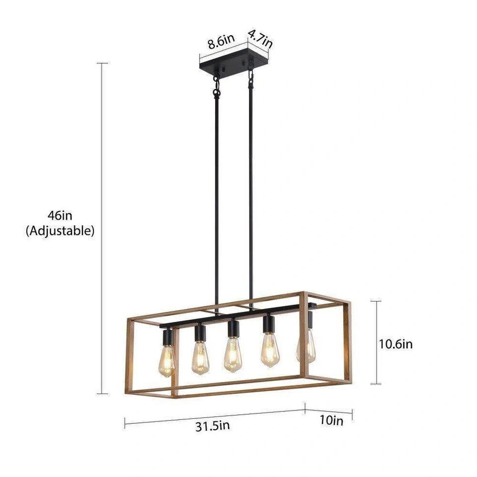 5-Light Industrial Wood and Black Linear Chandelier - photo 2