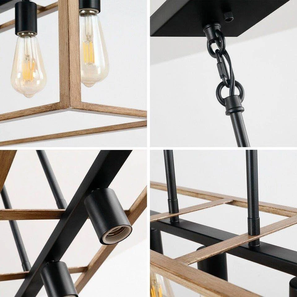 5-Light Industrial Wood and Black Linear Chandelier - photo 3
