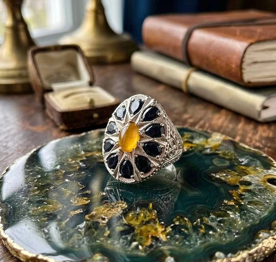 Onyx And Citrine Men’s 925 Sterling Silver