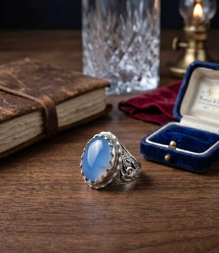 Blue Agate Men’s 925 Sterling Silver Ring