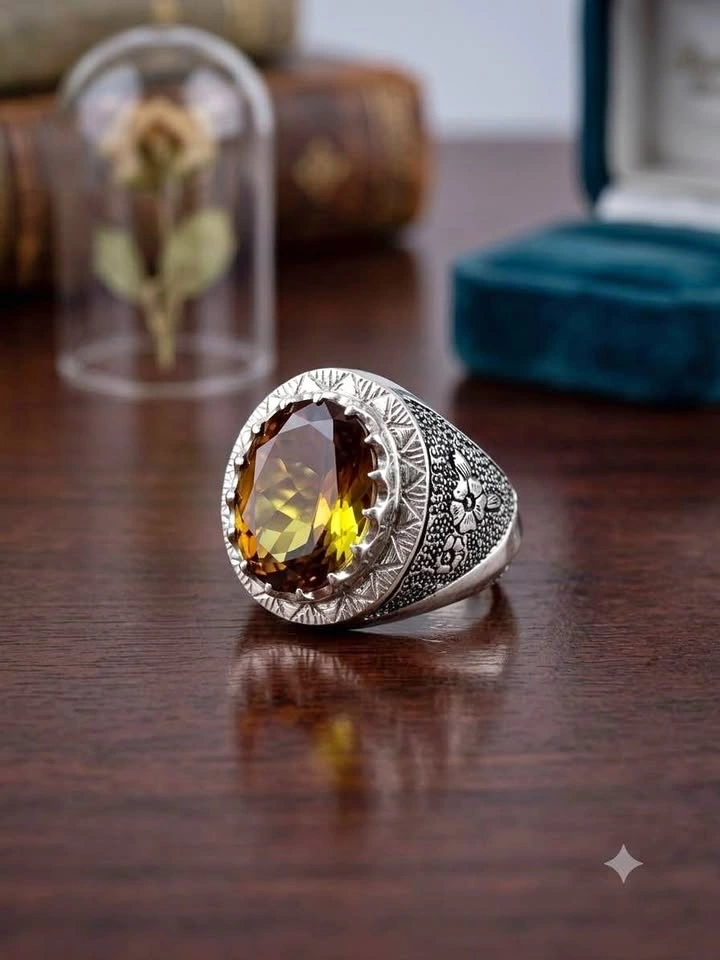 Oval Citrine Men’s 925 Sterling Silver Ring