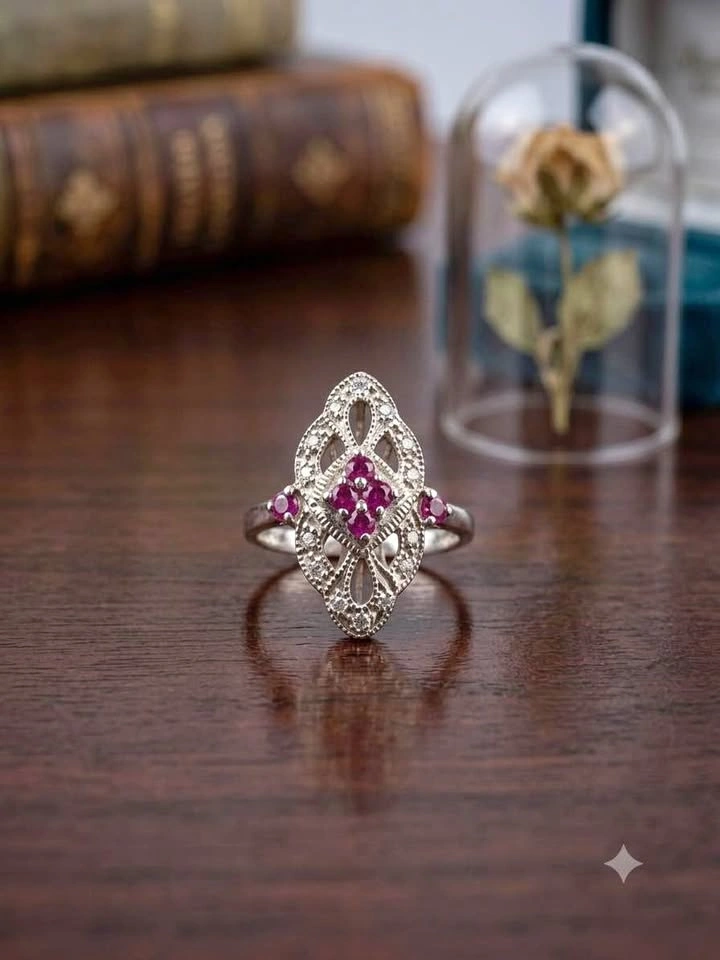 Vintage Womens Ruby & Zircon Ring