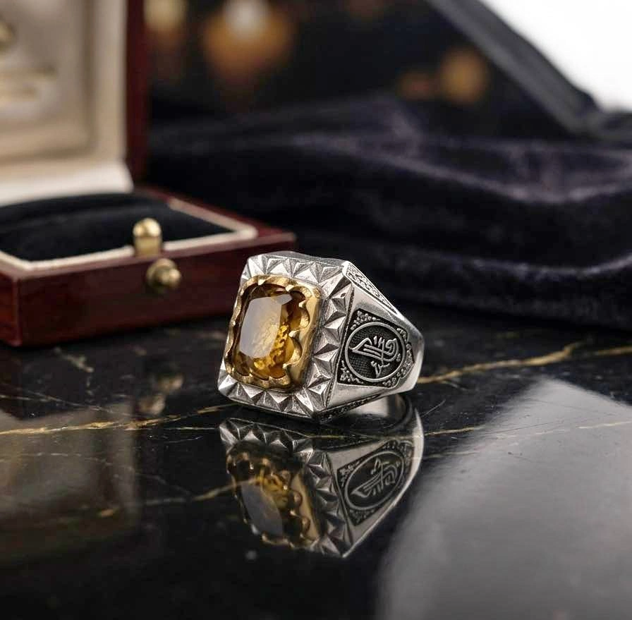 Mens Natural Citrine Silver Ring