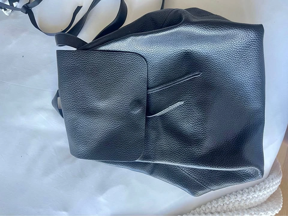Street Level Vegan Black Leather Bucket Backpack