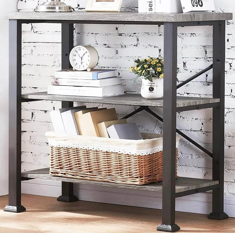 Industrial 3-Tier Wood and Metal Shelving Unit - photo 5