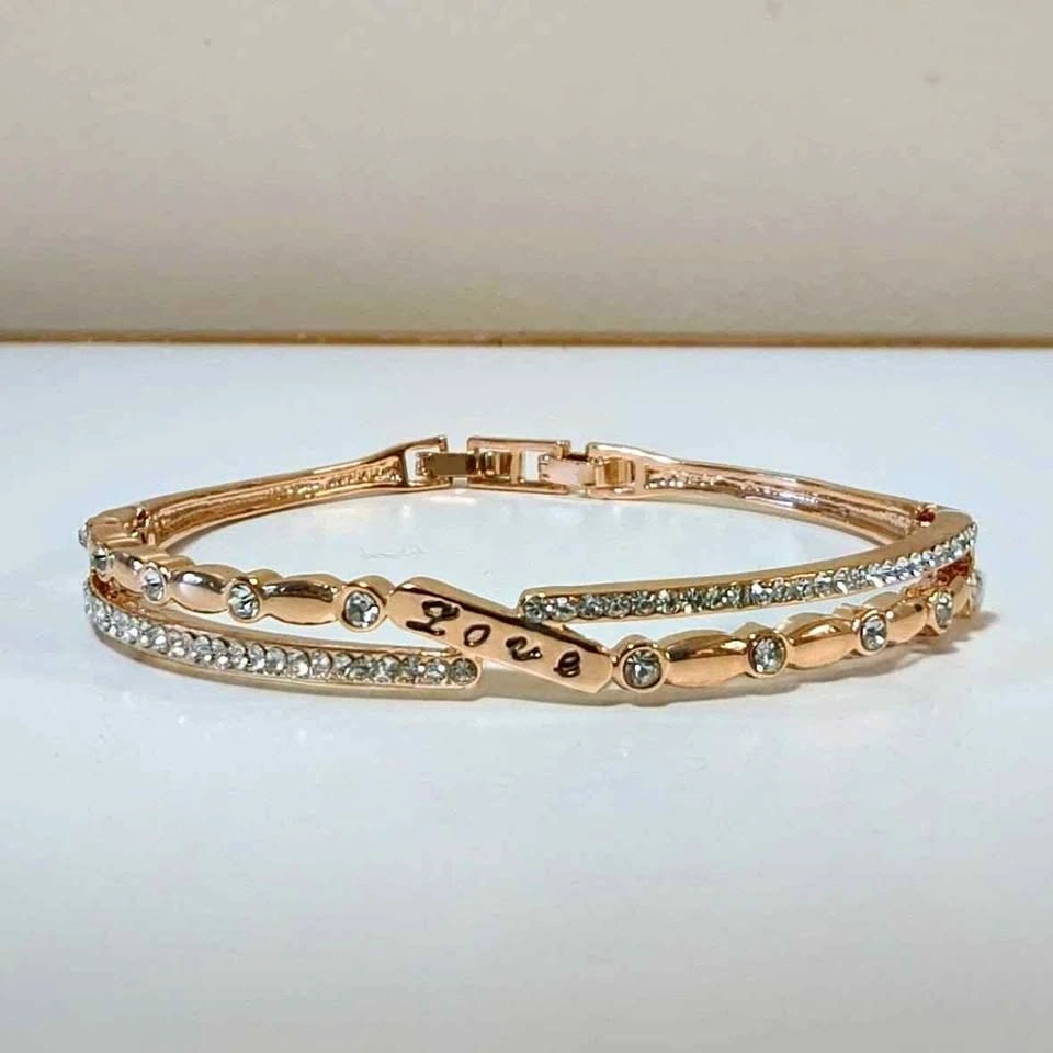 18K Rose Gold Plated Crystal Love Bangle Bracelet