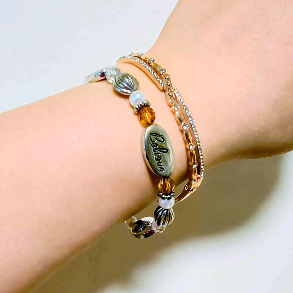 18K Rose Gold Plated Crystal Love Bangle Bracelet - photo 3