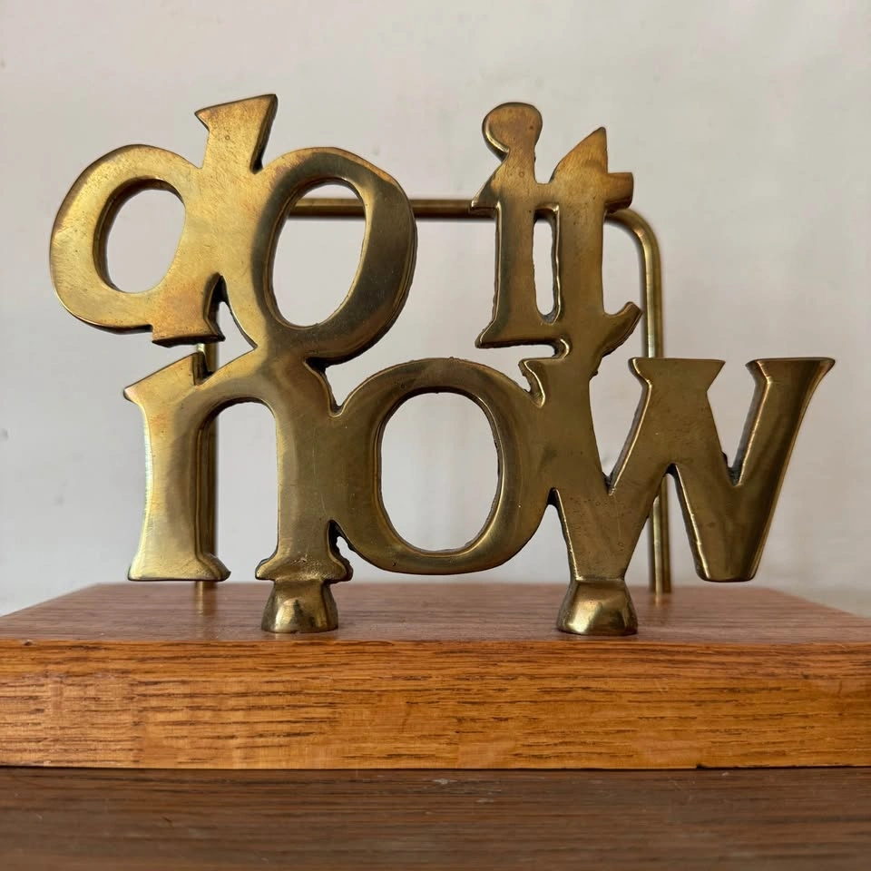 Vintage Brass “DO IT NOW” Letter Holder – MCM Desk Organizer - photo 3