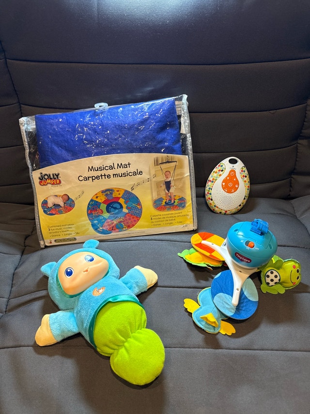 Jolly Jumper Musical Mat, MyBaby Sound Machine, and Baby Toys