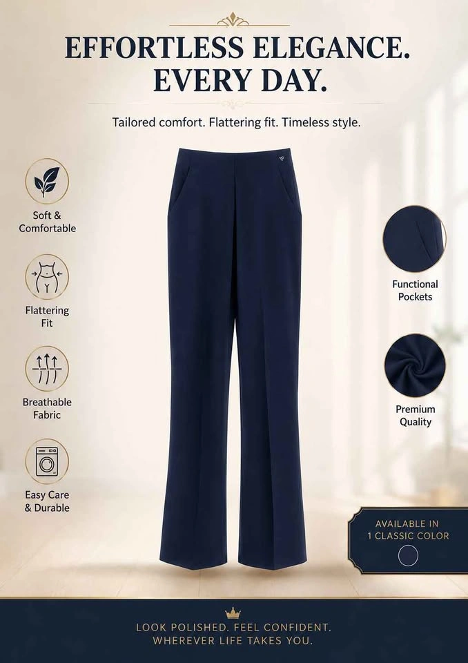 Anti wrinkle wide leg pants for women, size M/ 32. Navy blue - photo 5