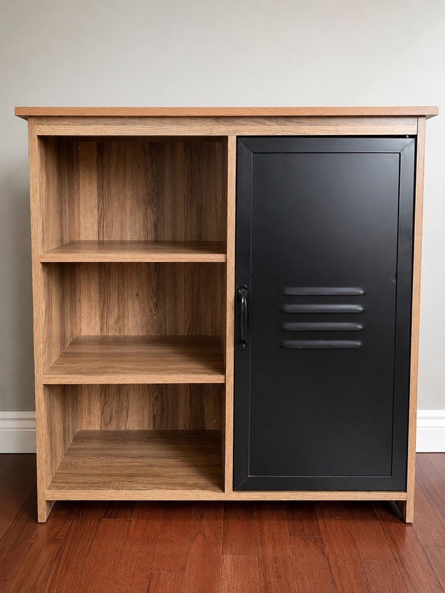 Wood Storage Cabinet with Black Door