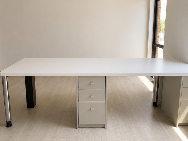 Modern White Office Desk with 4 Drawers