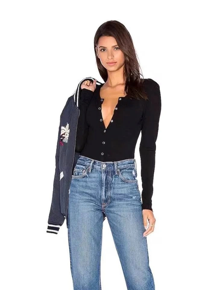 Micro Modal Long Sleeve Henley Bodysuit in Black ATM