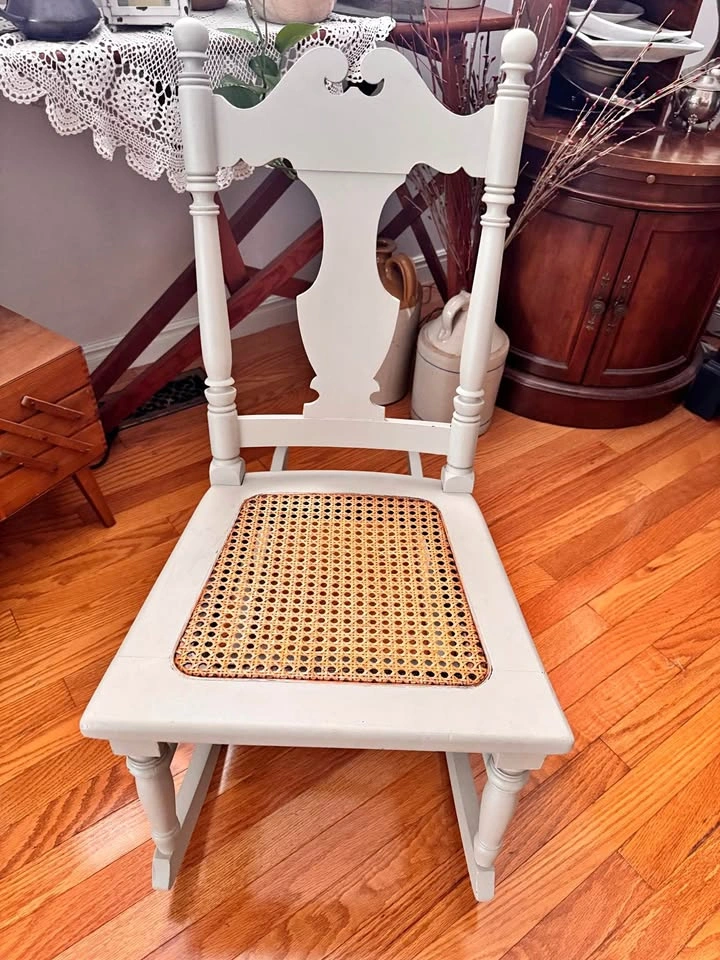 Grey Painted Splat Back Rocking Chair with Cane Seat