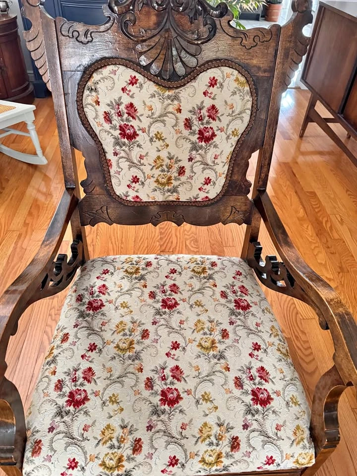 Antique Carved Wood Platform Rocking Chair