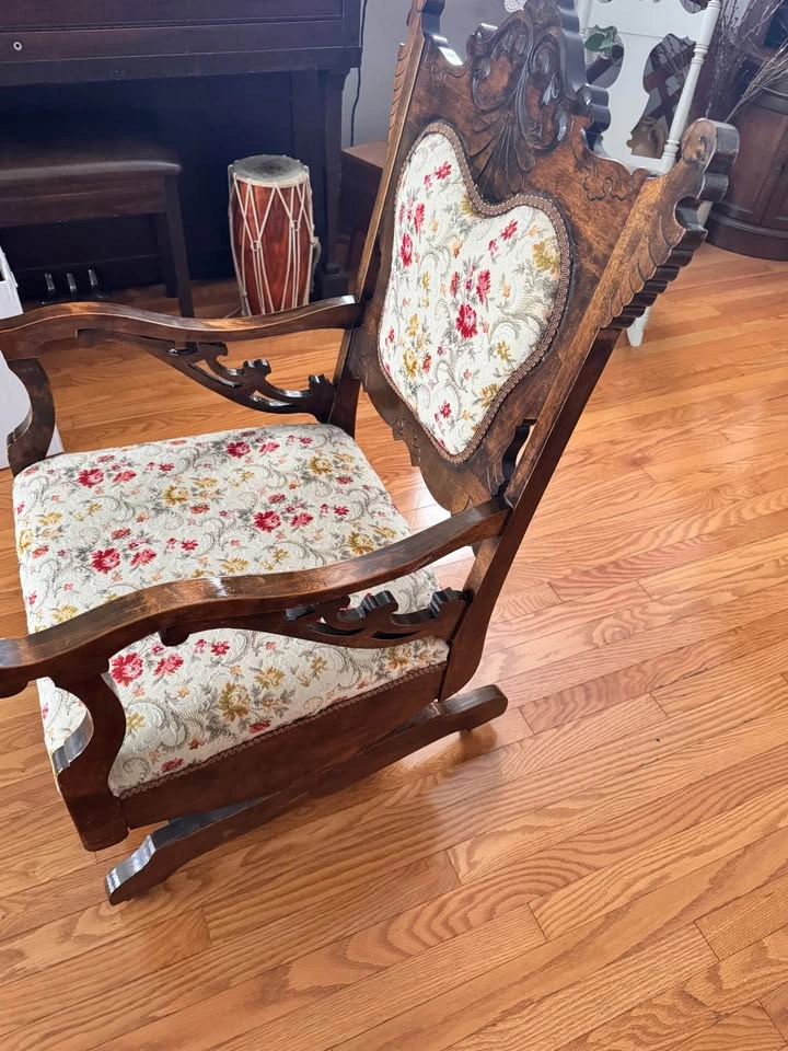 Antique Carved Wood Platform Rocking Chair - photo 5