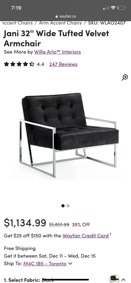 Pair of Wide Tufted Velvet Arm Chair