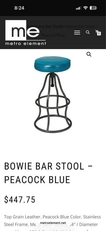Broken- Bowie adjustable height bar stool peacock blue - photo 4