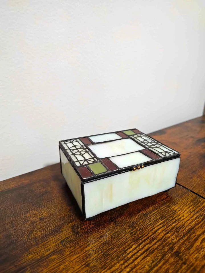 Vintage 1950s Stained Glass Jewelry Box Handmade