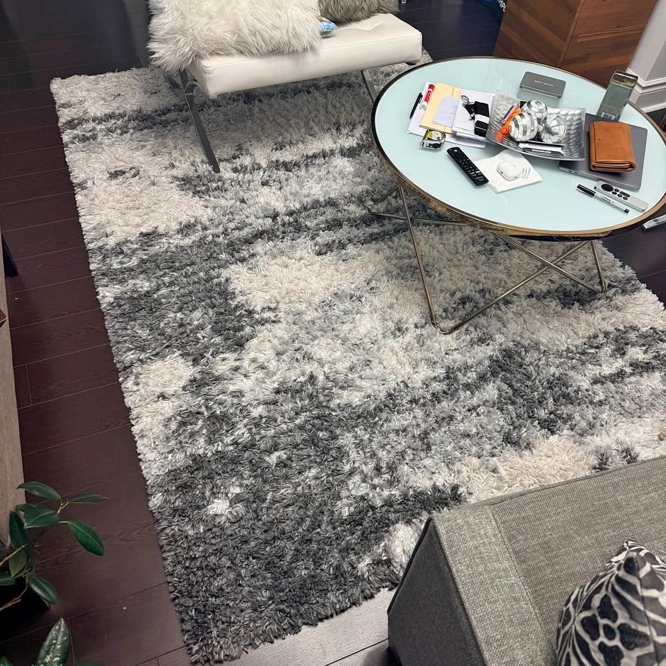Grey and White Shag Area Rug - Moving sale
