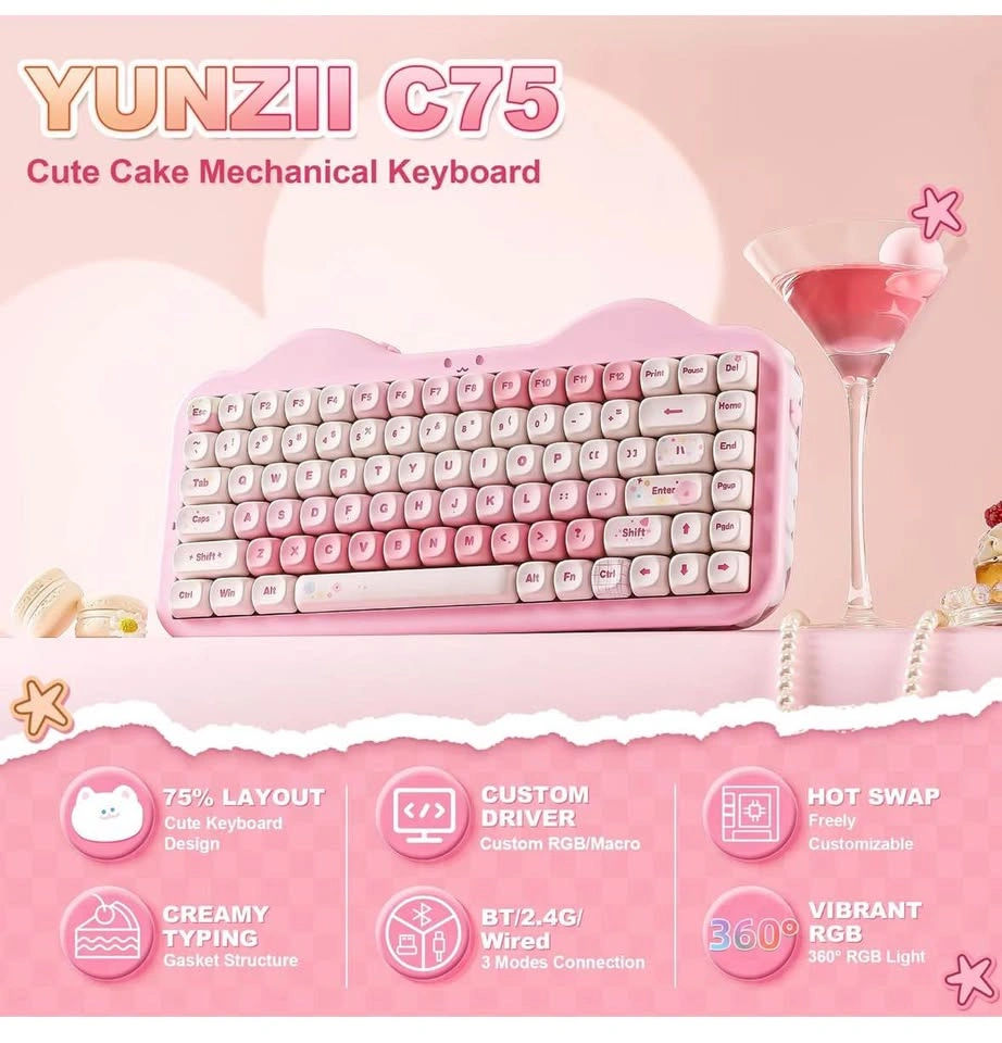 YUNZII C75 Cute 75% Wireless Mechanical Keyboard (Pink, Candy Sw - photo 2