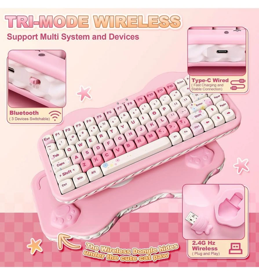 YUNZII C75 Cute 75% Wireless Mechanical Keyboard (Pink, Candy Sw - photo 3