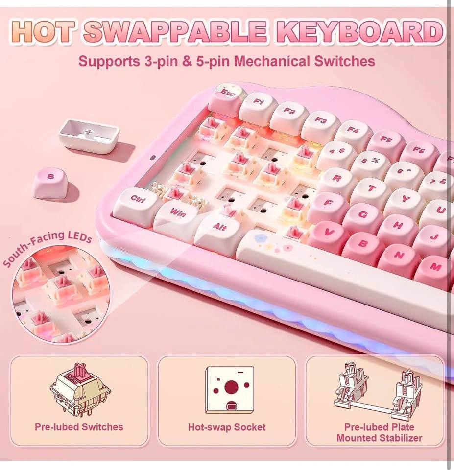 YUNZII C75 Cute 75% Wireless Mechanical Keyboard (Pink, Candy Sw - photo 5
