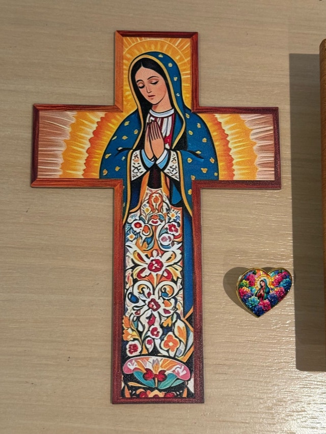 Our Lady of Guadalupe Cross, Heart Pin, and Framed Crystal Cross - photo 4