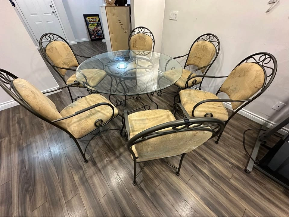 Dining Table with Glass Top Table and 6 Chairs - photo 2