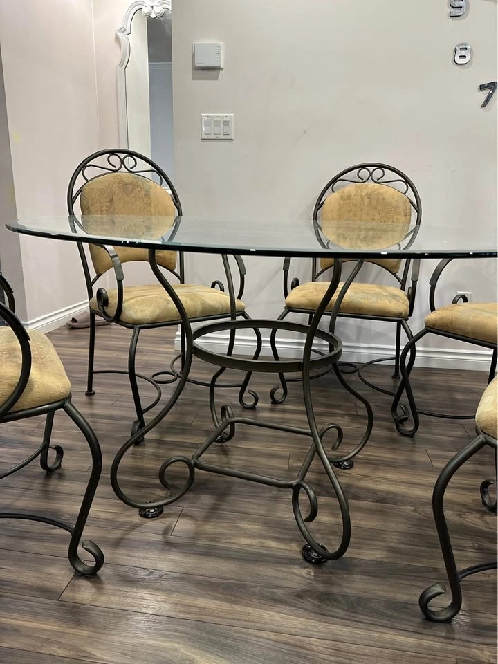 Dining Table with Glass Top Table and 6 Chairs - photo 3