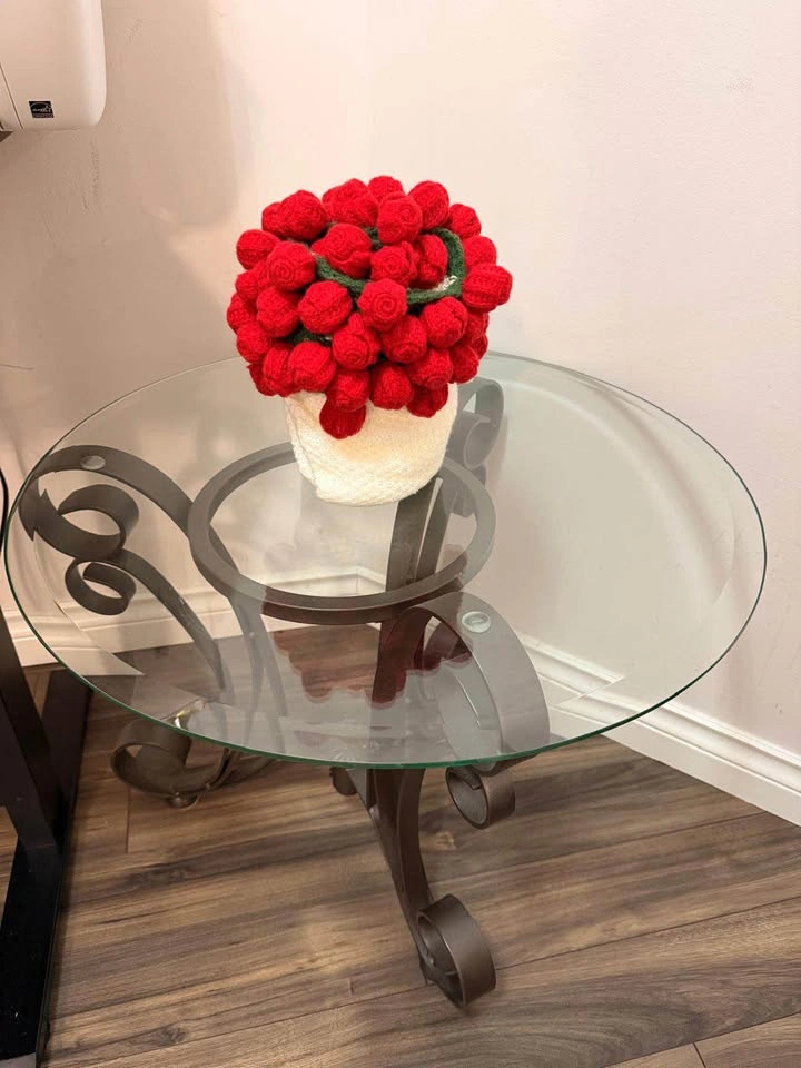 Round Glass Top Side Table with Wrought Iron Base - photo 2