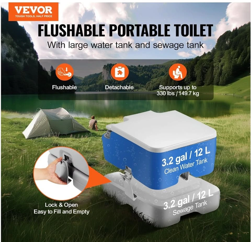 VEVOR Air Pump 10L Portable Toilet with 3.2 Gal Waste Tank - photo 2