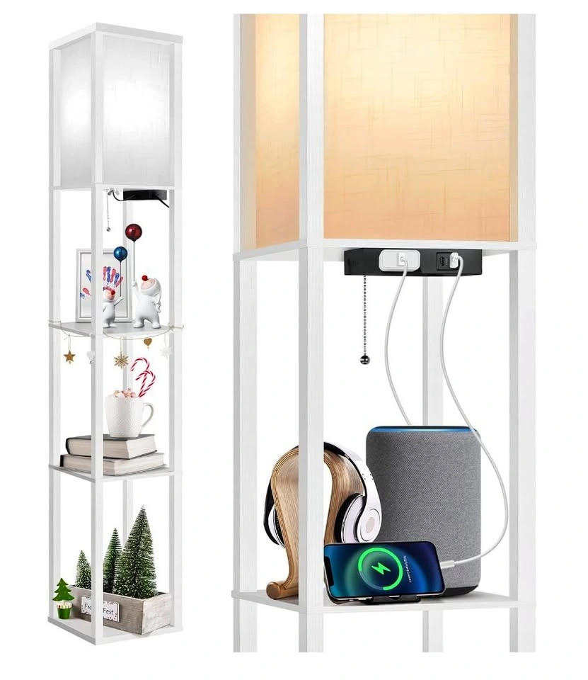 Brand New OUTON Floor Lamp with Shelves, USB & Power Outlet