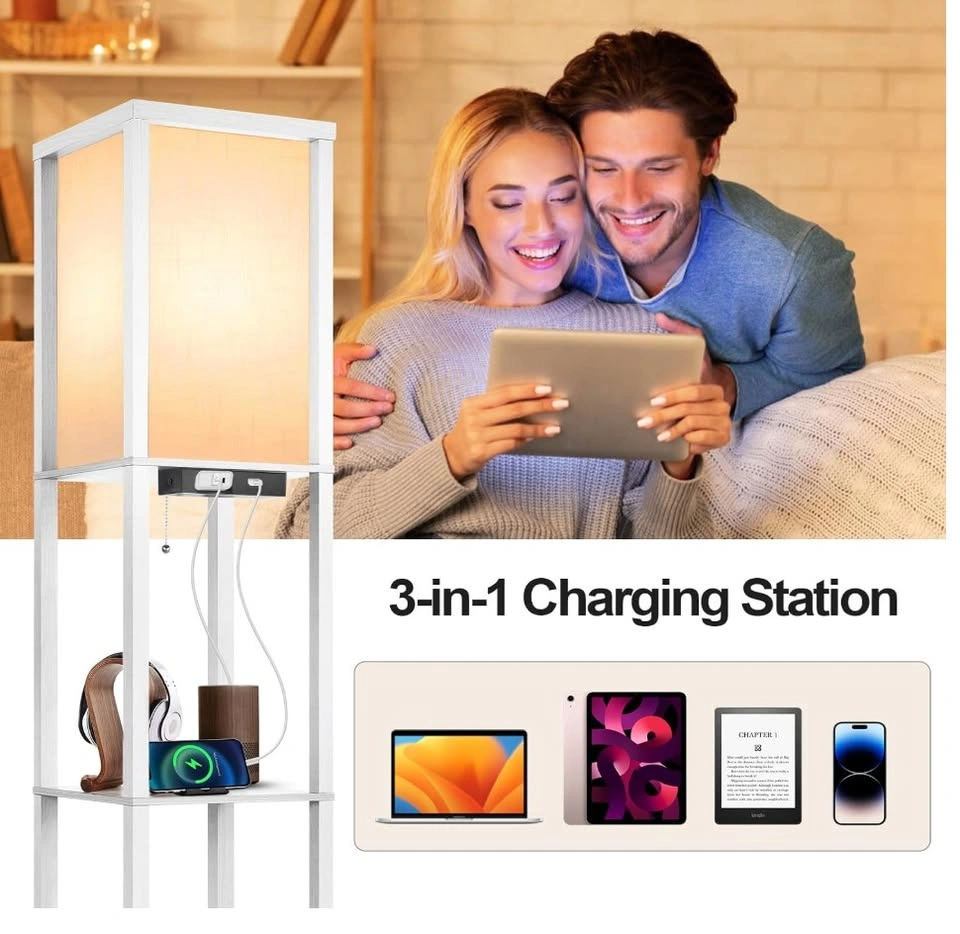 Brand New OUTON Floor Lamp with Shelves, USB & Power Outlet - photo 3