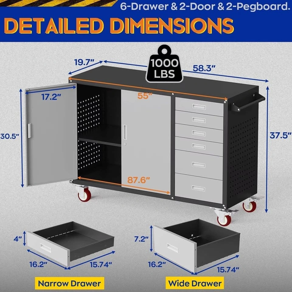 NEW-55" W Rolling Workbench w/6 Drawers - Tool Box - photo 2