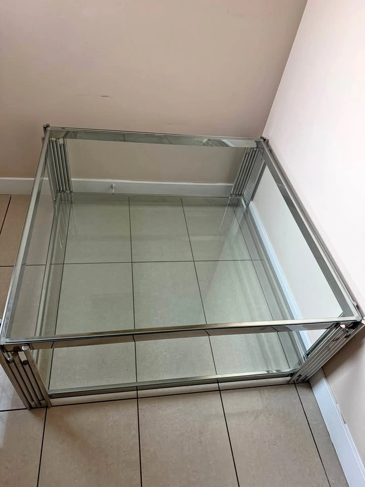 Modern Chrome and Glass Square Coffee Table