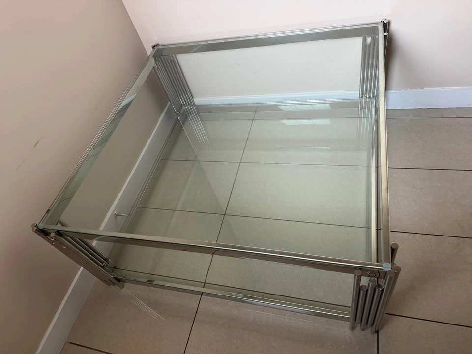 Modern Chrome and Glass Square Coffee Table - photo 3