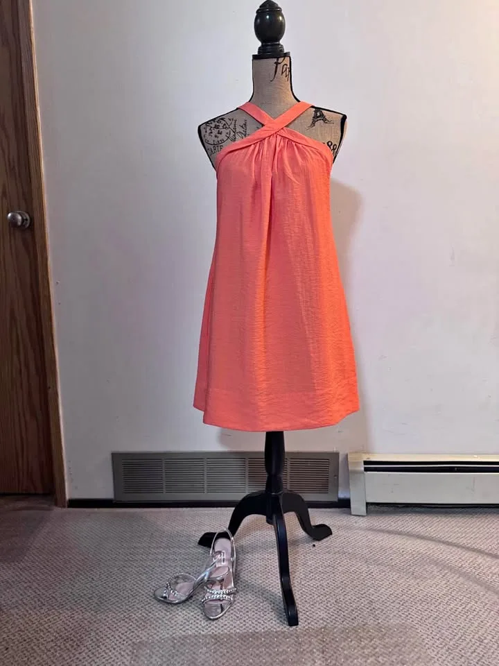 Orange bcbgmaxazria halter neck babydoll dress thumbnail
