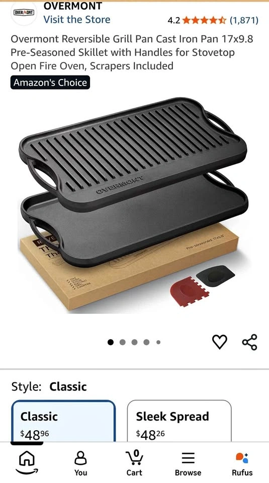 Overmont Reversable Cast Iron Skillet